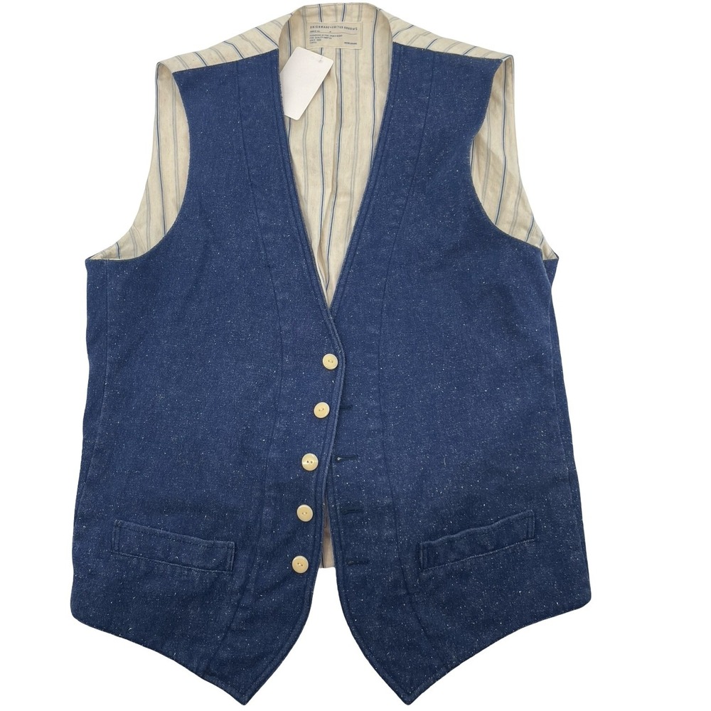 Vintage 1989 Unionmade United Arrows Men's Vest Waistcoat Blue Silk Blend Medium